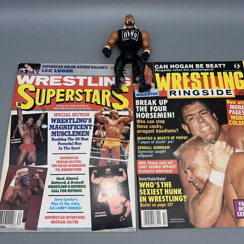 Hulk Hogan Wrestling Magazine And Figure Lot. Superstars Ring Side NWO B&W